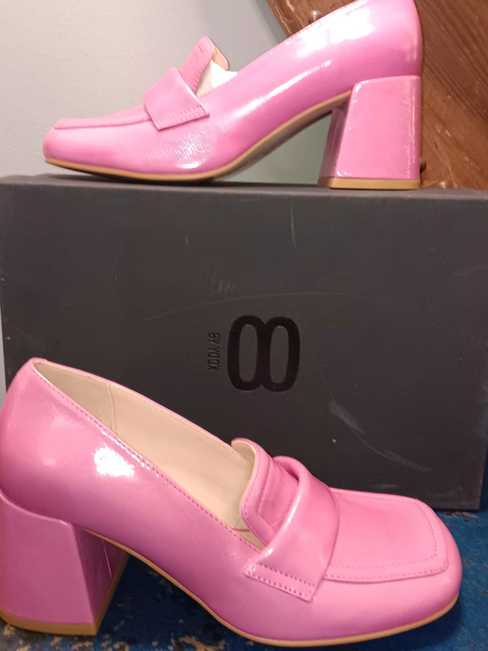 Pink Patent Block Heel Loafers - Women